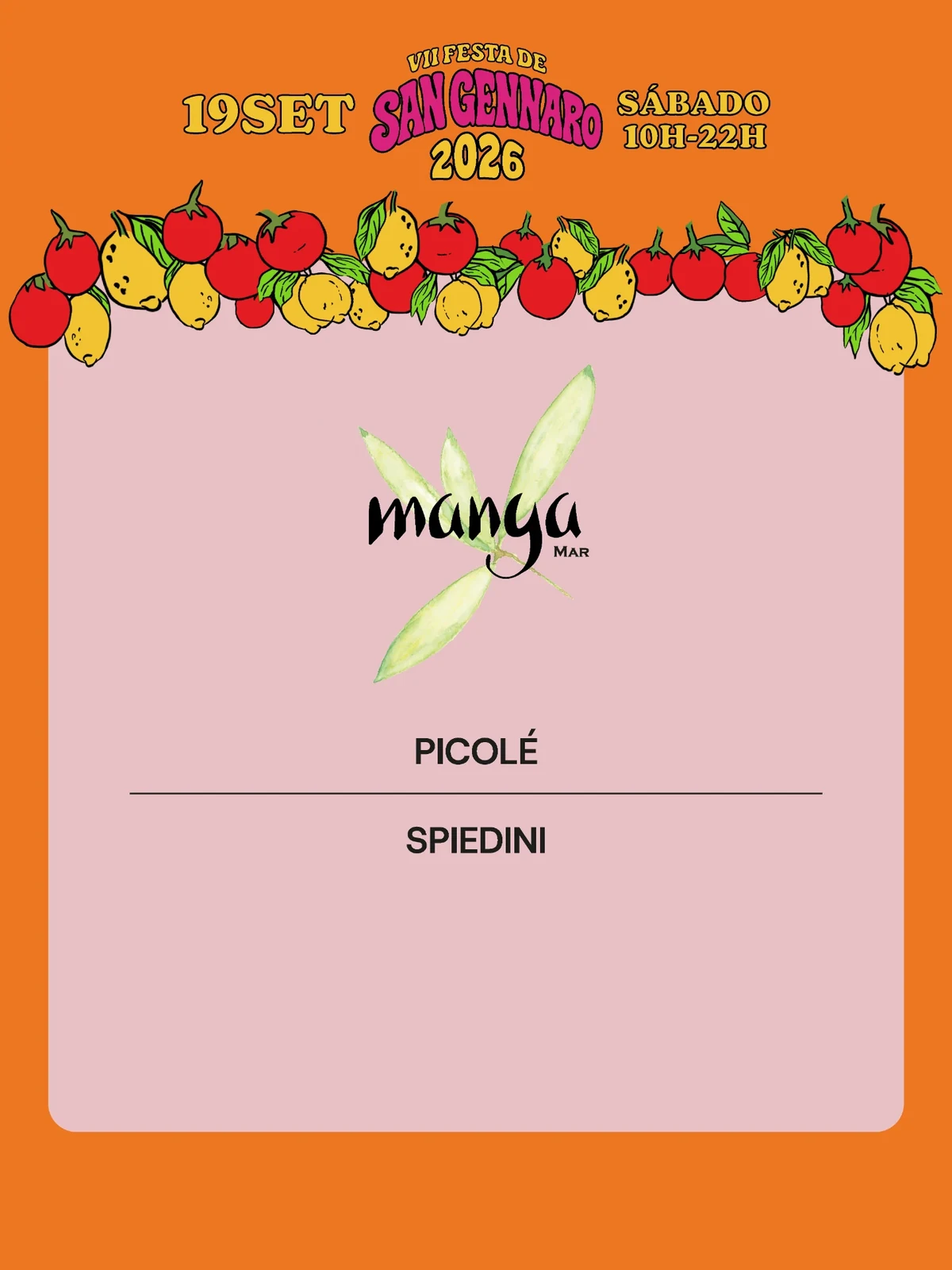 Cardápio de Manga na VII Festa de San Gennaro 2026