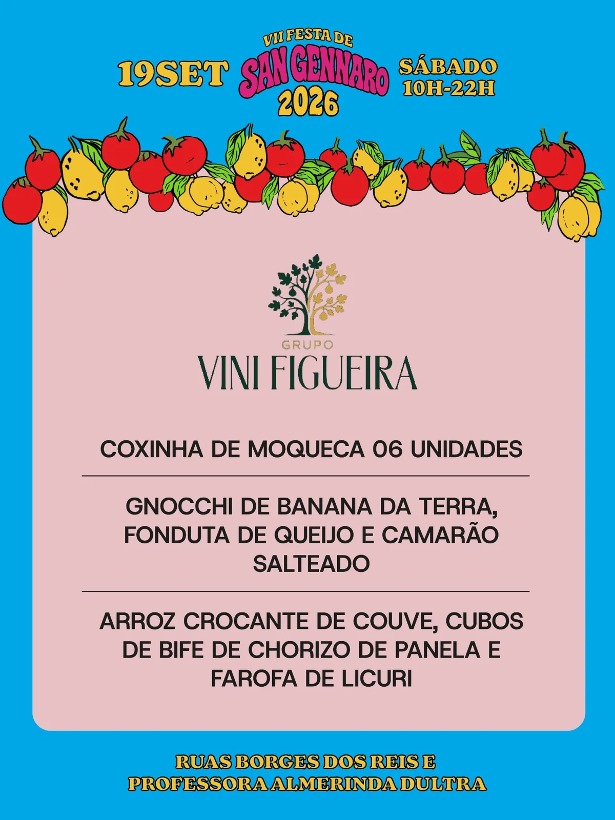 Cardápio de Grupo Vini Figueira na VII Festa de San Gennaro 2026